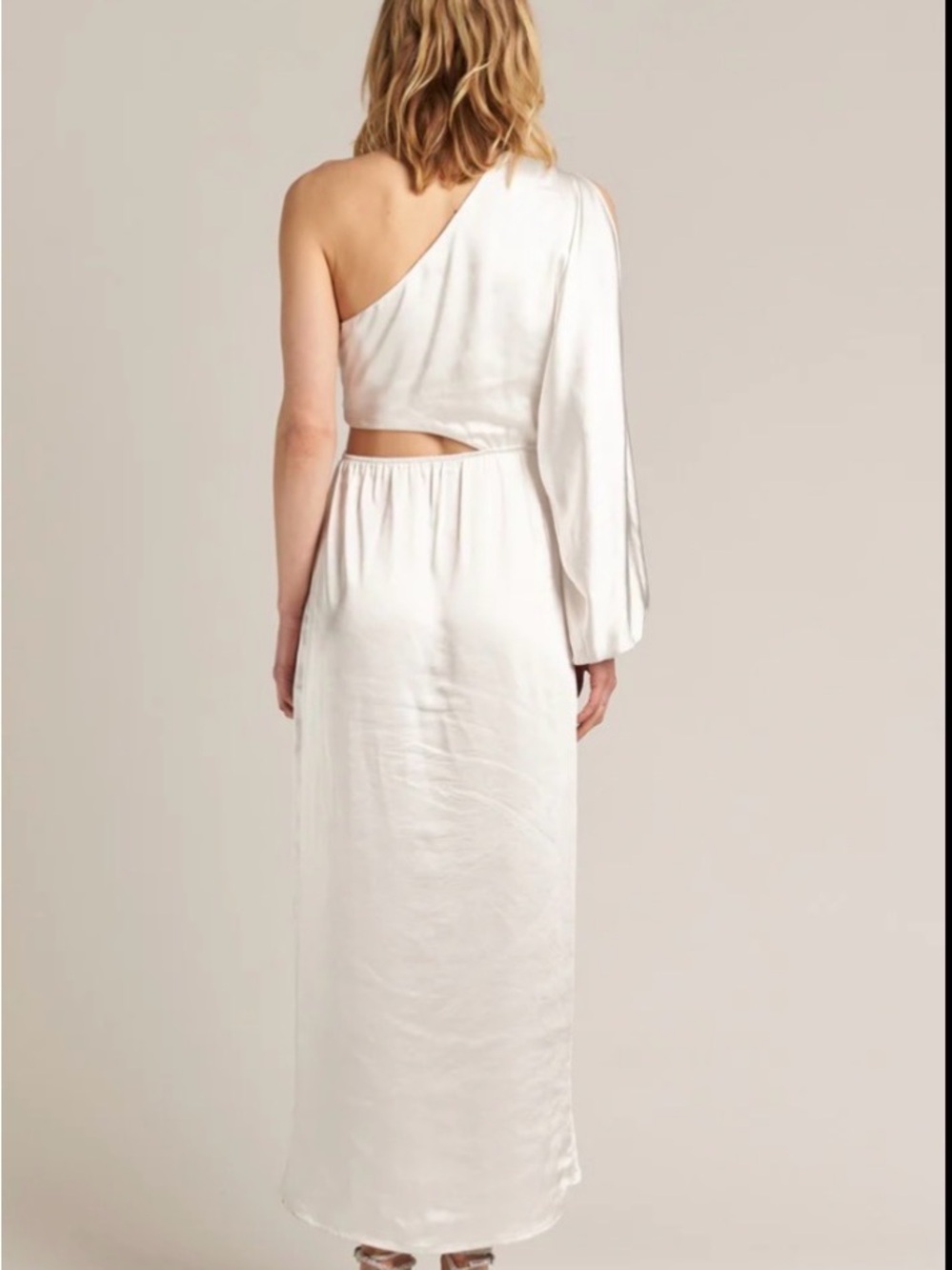 En-Crème One-Shoulder White Satin Cutout Midi Dress - Picture 5 of 10